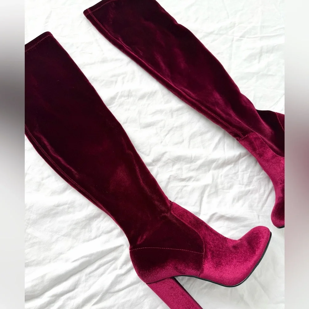 Chinese Laundry Red Wine Brenda Velvet Over The Knee Boots | Burgundy | Size 6